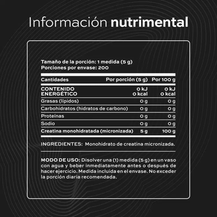 CREATINE MONOHYDRATE | Creatina monohidrato micronizada 1kg 200 servicios