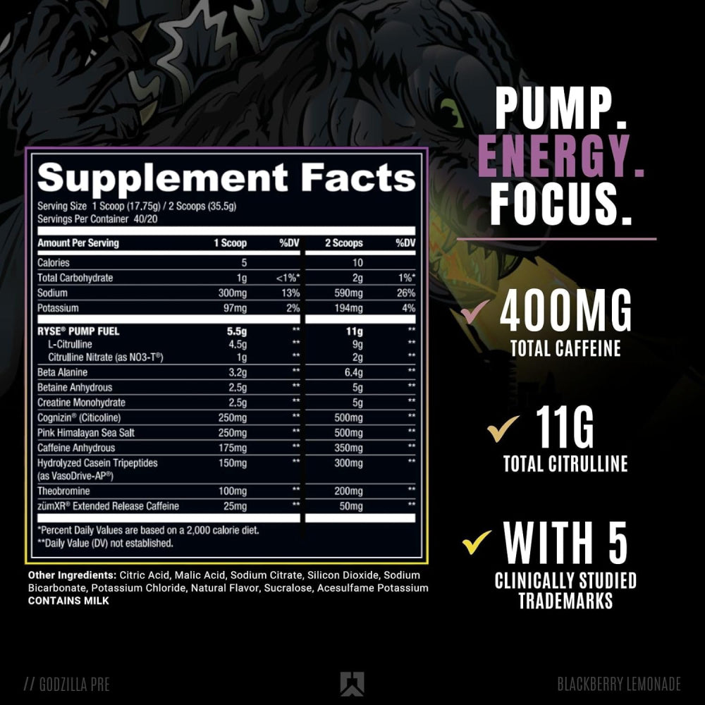 RYSE Godzilla Pre-workout 🦖 | Pre-entreno 20/40 servicios