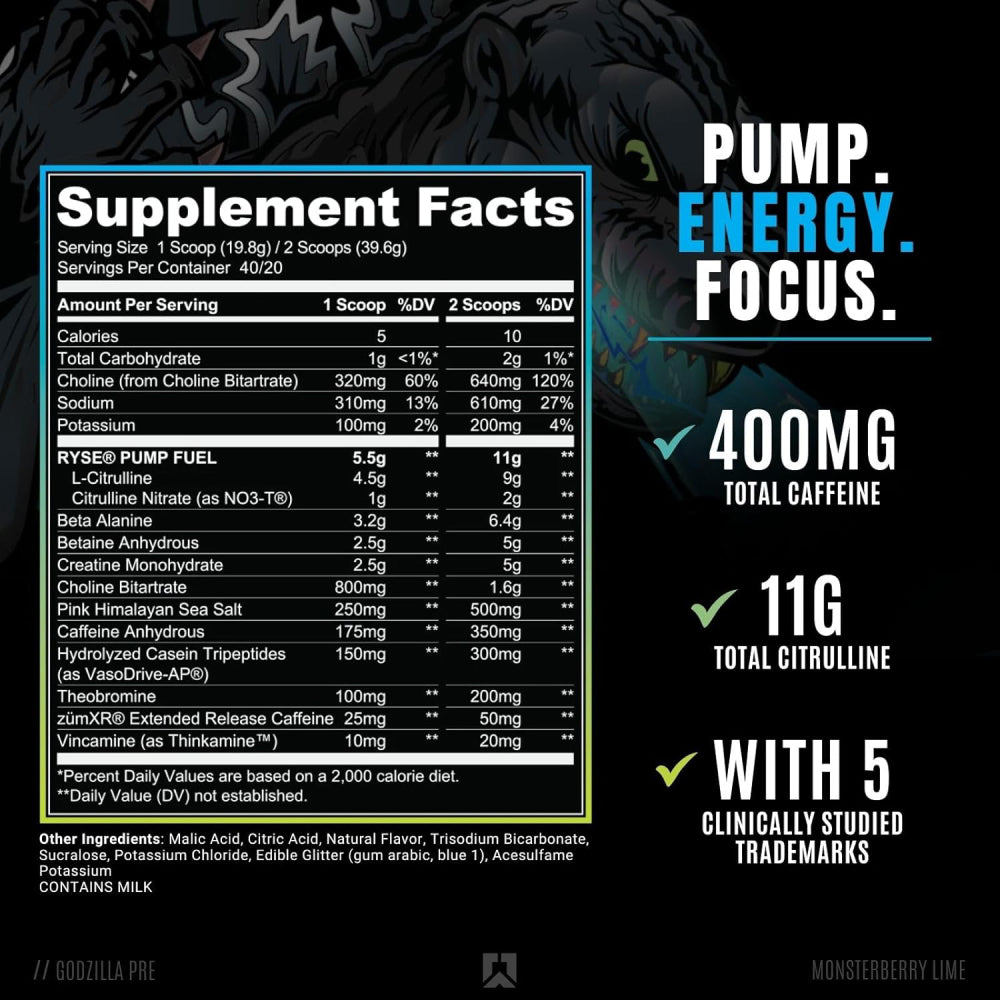 RYSE Godzilla Pre-workout 🦖 | Pre-entreno 20/40 servicios