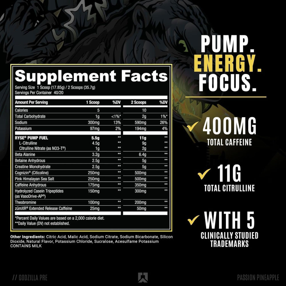 RYSE Godzilla Pre-workout 🦖 | Pre-entreno 20/40 servicios