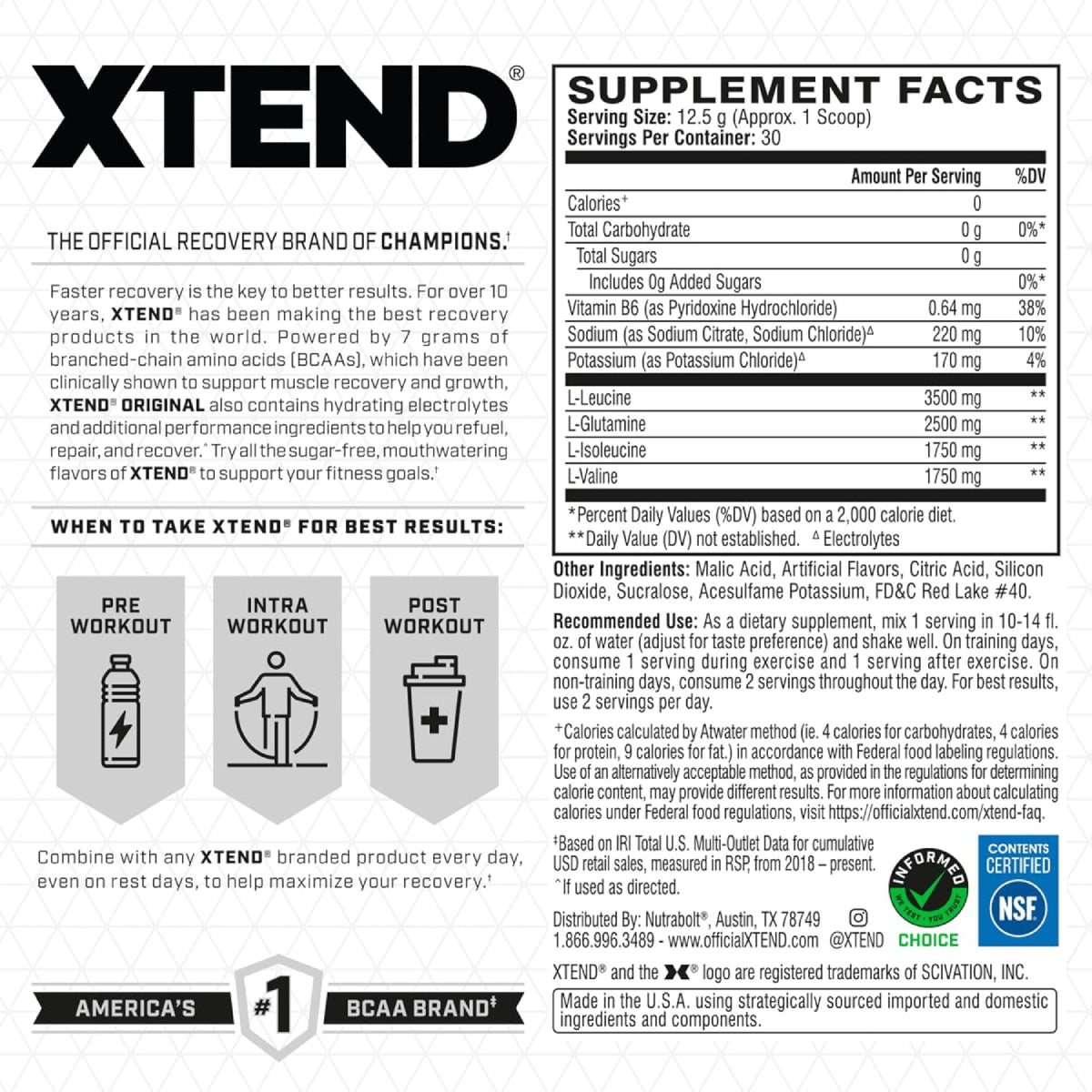XTEND | BCAA's, Glutamina y Electrolitos 30 servicios
