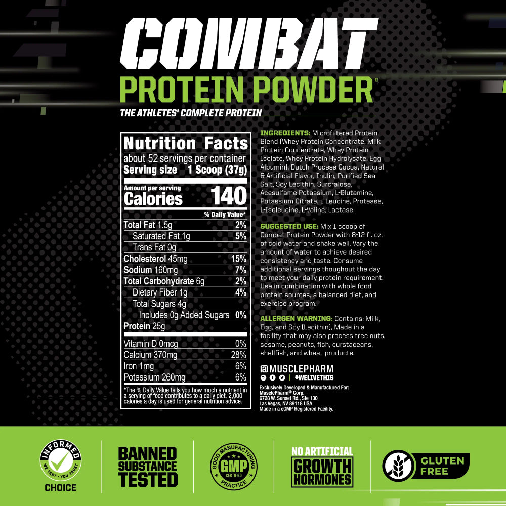 COMBAT PROTEIN POWDER 4lb | Mezcla de Proteínas de lenta y rápida absorción 52 servicios