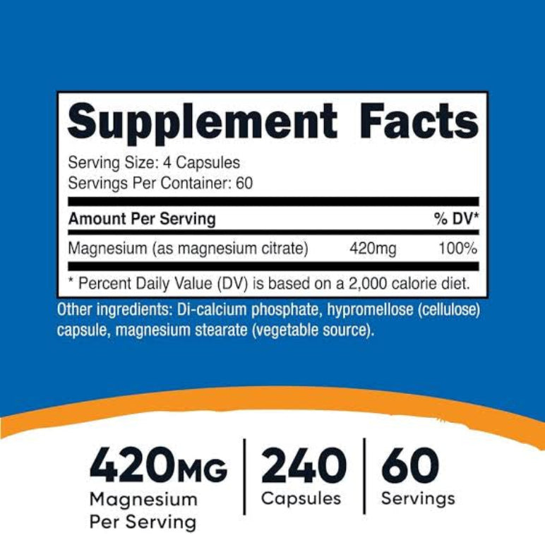 Magnesium Citrate | Citrato de Magnesio 105mg 240 cápsulas