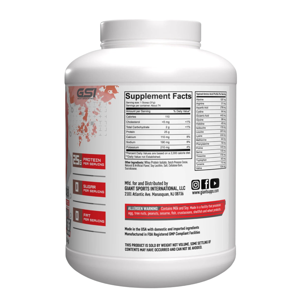 GIANT ISO UPGRAD3 5lb | Proteína de suero de leche Isolatada (Whey Isolate) 73-74 servicios