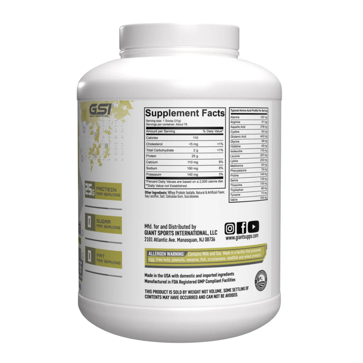 GIANT ISO UPGRAD3 5lb | Proteína de suero de leche Isolatada (Whey Isolate) 73-74 servicios