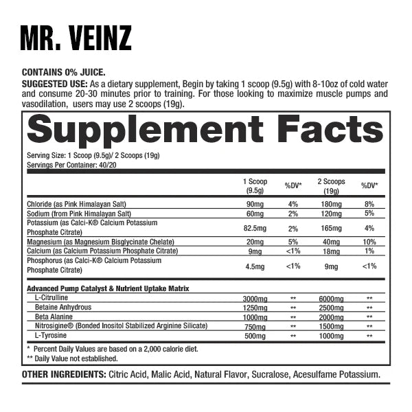 MR. VEINZ | Pre-entreno sin estimulantes 20/40 servicios