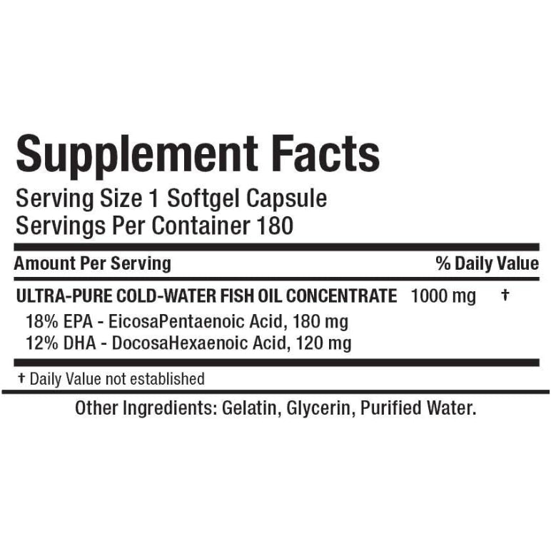 OMEGA3 Ultra-Pure Cold-Water Fish Oil | Omega 3, 300mg 180 cápsulas