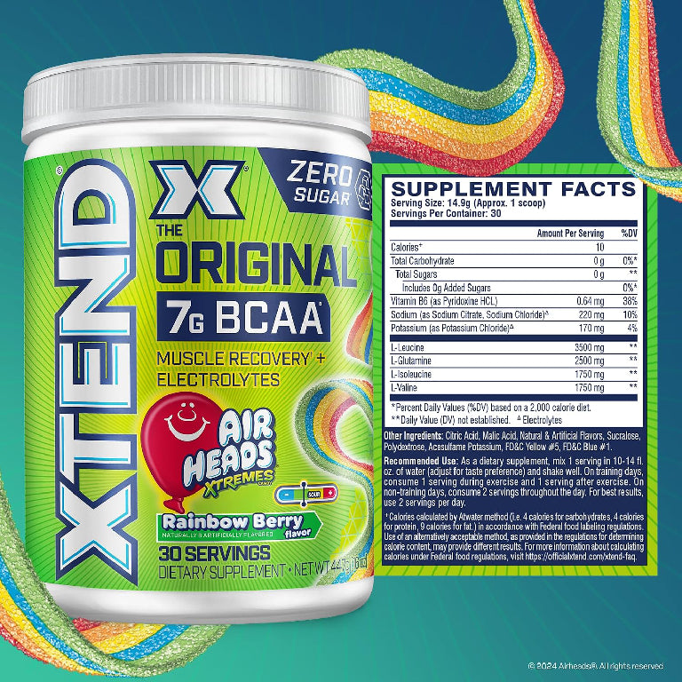 XTEND X AIRHEADS 🎈 | BCAA's, Glutamina y Electrolitos 30 servicios