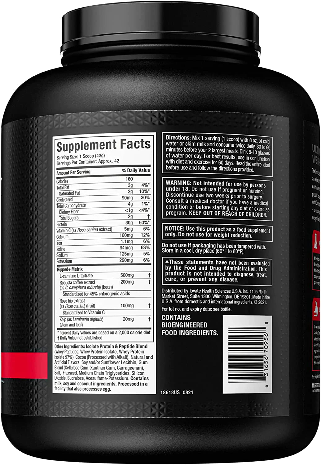 NITRO-TECH RIPPED 4lb | Proteína de suero de leche (Whey Protein), Carnitina y CLA 42 servicios