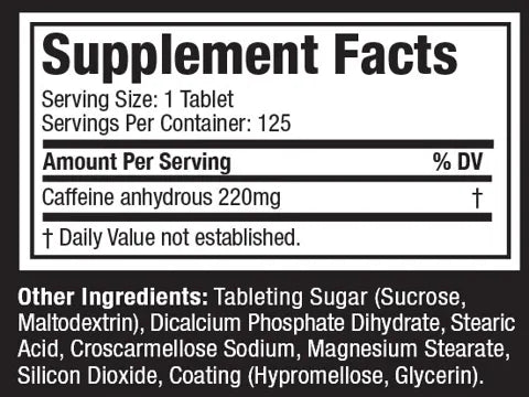 Platinum 100% Caffeine | Cafeína Anhidra 220mg 125 tabletas