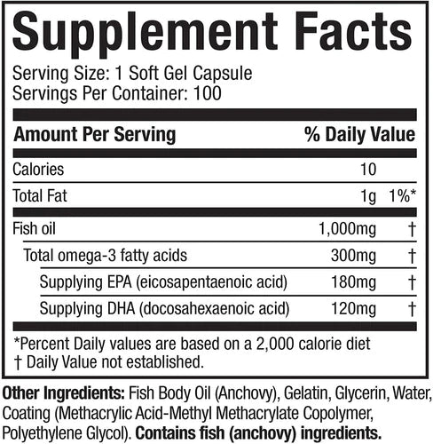 Platinum 100% OMEGA Fish Oil | Omega 3, 300mg 100 cápsulas