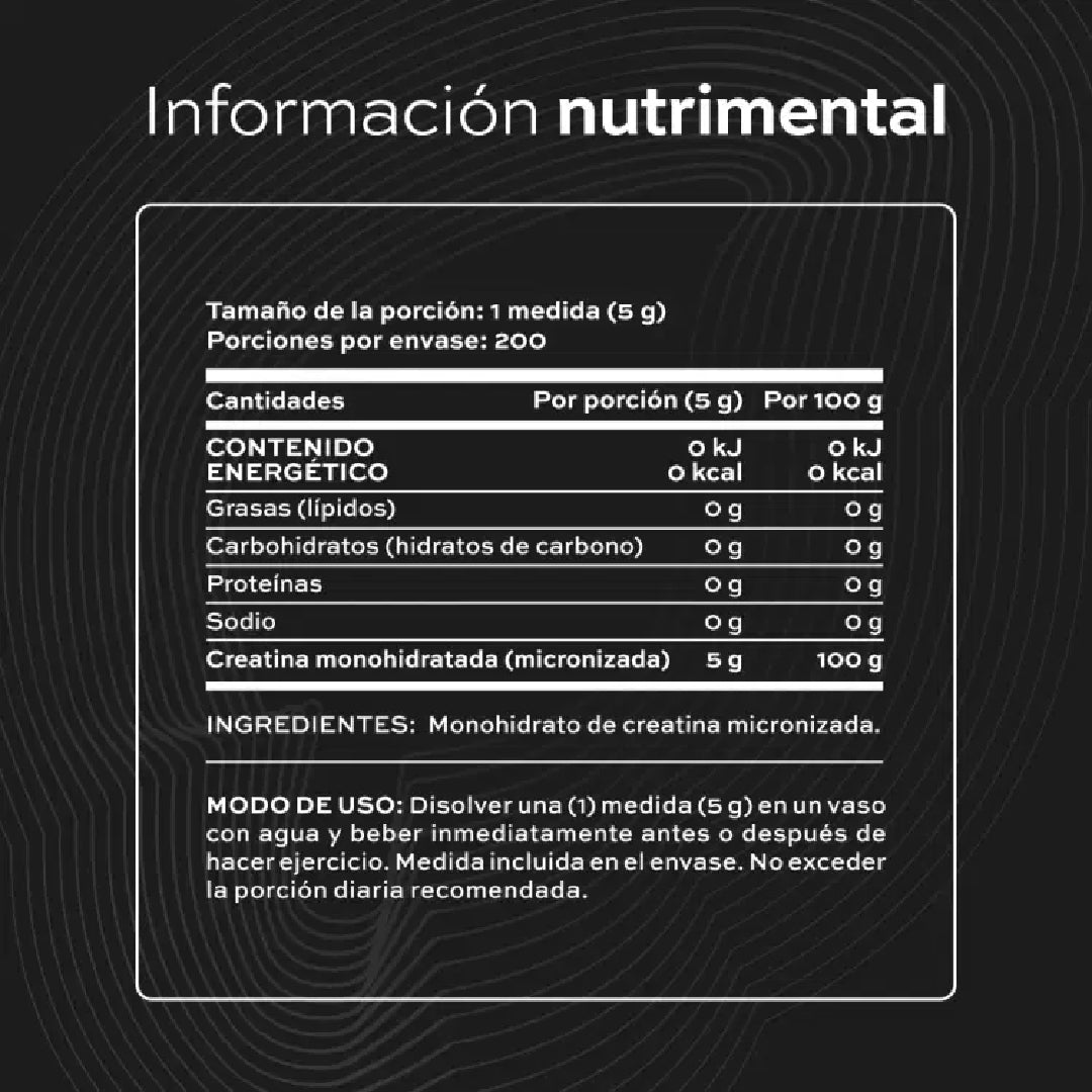 CREATINE MONOHYDRATE | Creatina monohidrato micronizada 1kg 200 servicios