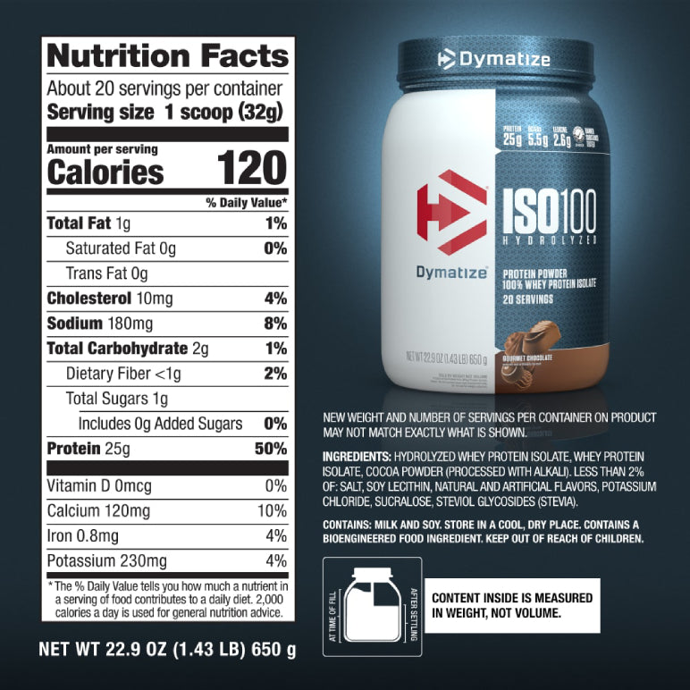 ISO 100 1.3lb | Proteína de suero de leche Hidrolizada (Hydrolyzed Whey) 20 servicios