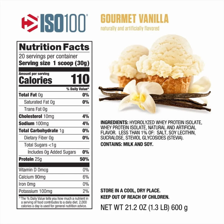 ISO 100 1.3lb | Proteína de suero de leche Hidrolizada (Hydrolyzed Whey) 20 servicios