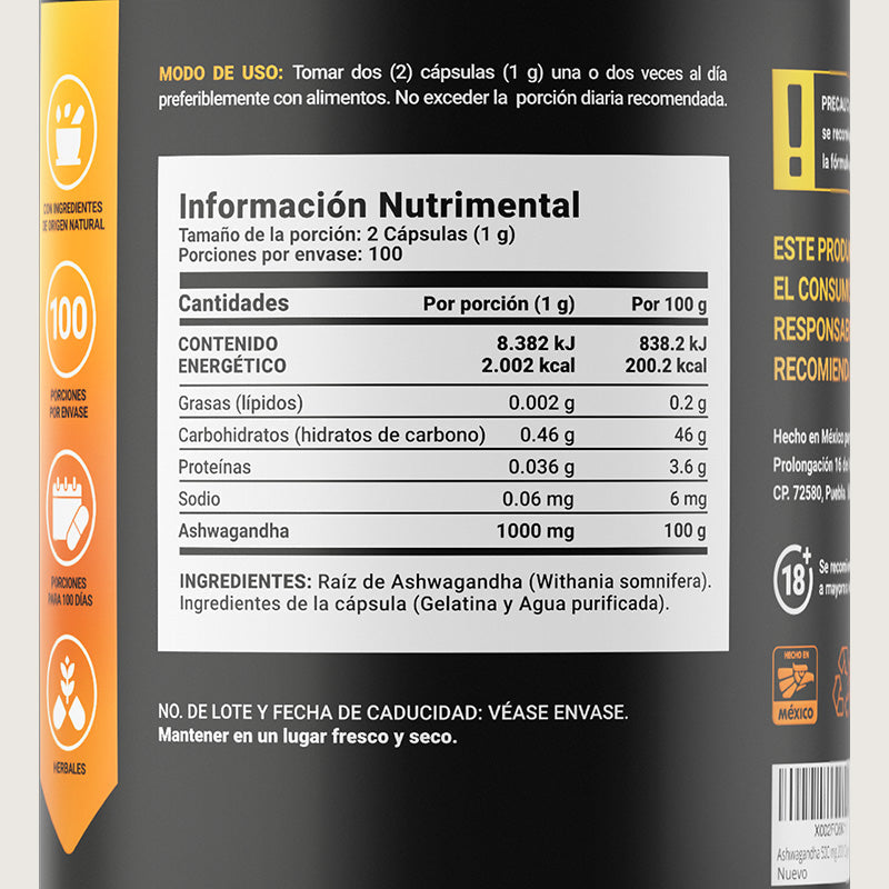 ASHWAGANDHA ROOT POWDER | Ashwagandha 500mg 200 cápsulas