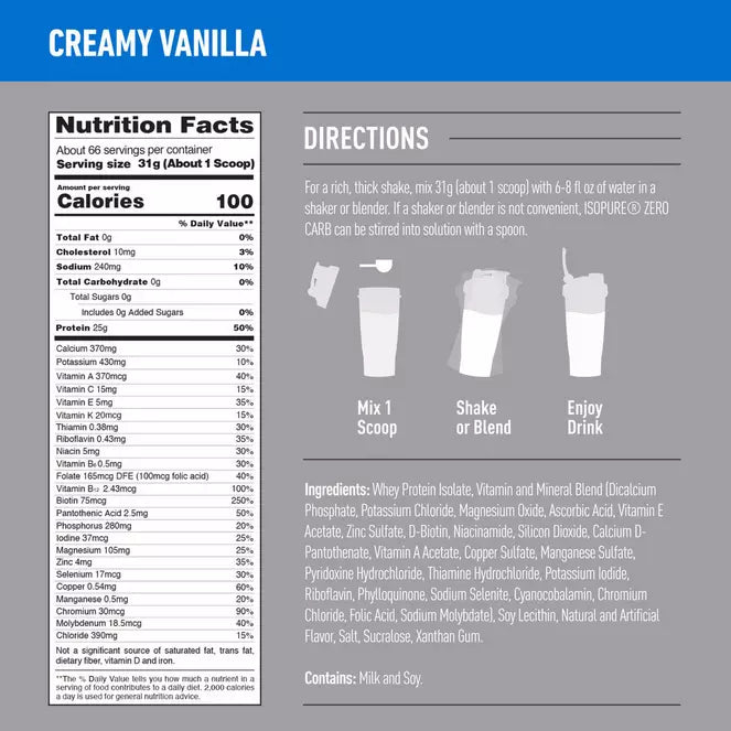 ISOPURE ZERO CARB 4.5lb | Proteína de suero de leche Isolatada (Whey Isolate) 66 servicios