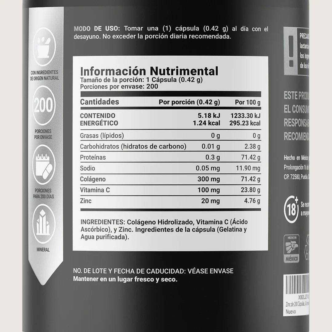 Z BLEND | Zinc, Vitamina C y Colágeno 200 cápsulas