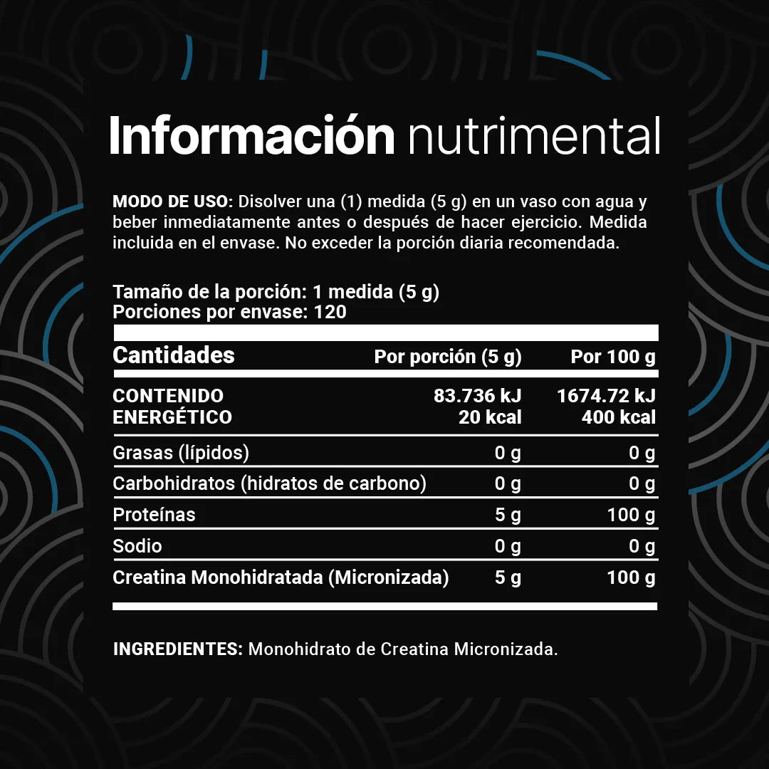 CREATINE MONOHYDRATE | Creatina monohidrato micronizada 600gr 120 servicios